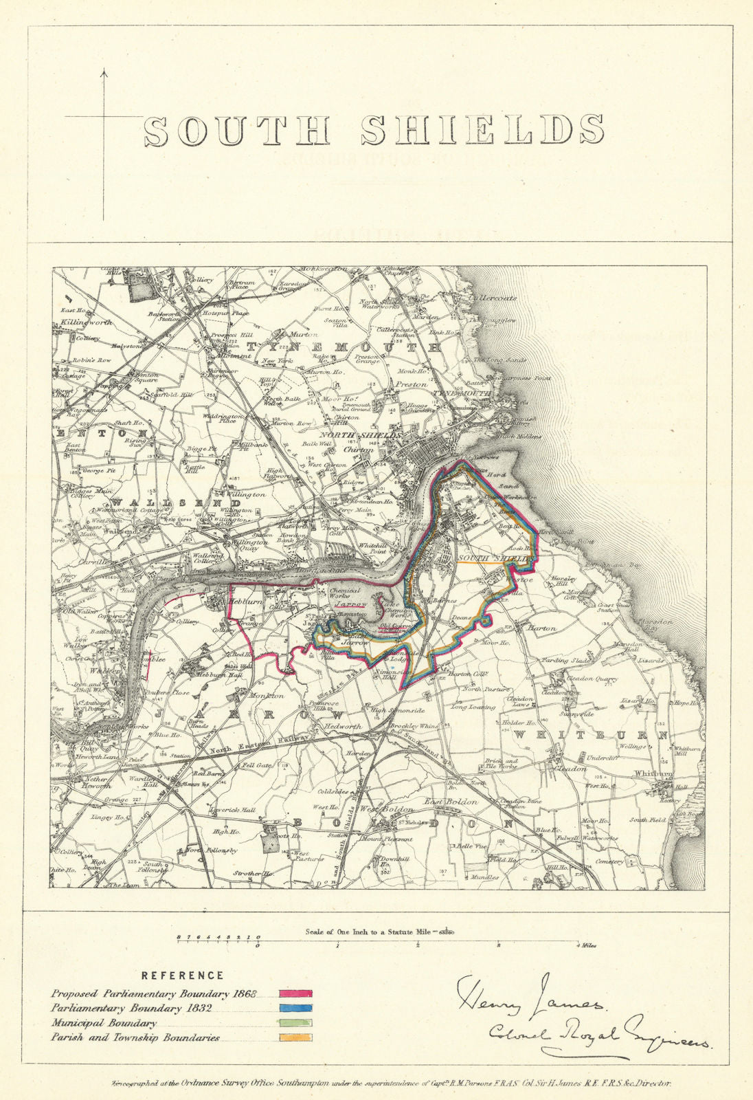 South Shields, Durham. JAMES. Parliamentary Boundary Commission 1868 old map